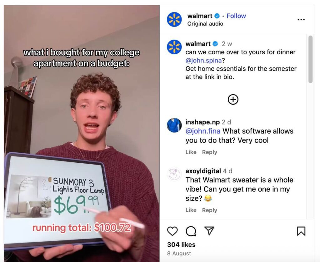 Walmart user mention - Instagram post 