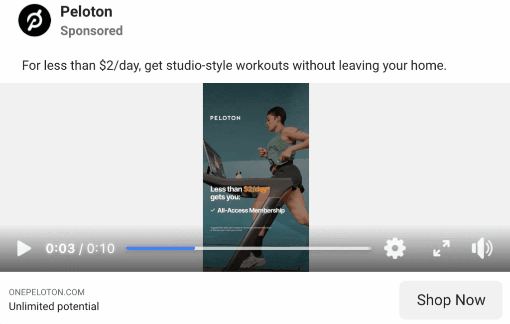 A Facebook video ad from Peloton