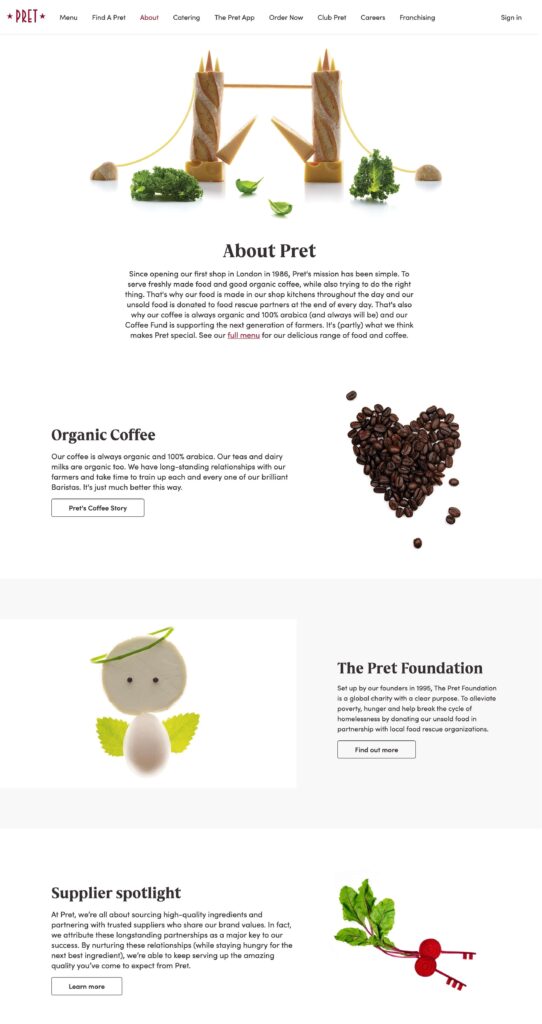 Pret A Manger restaurant website