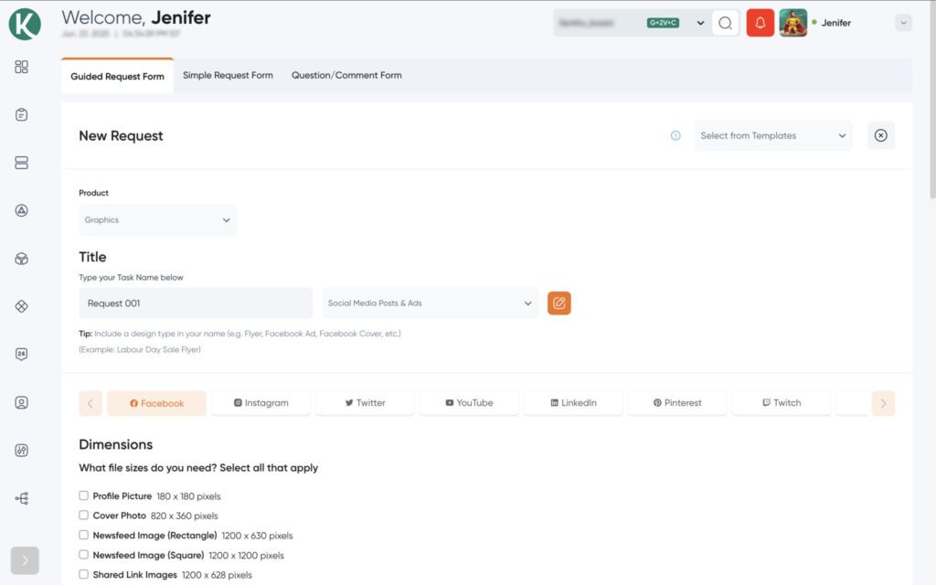 guided request form on kimp360